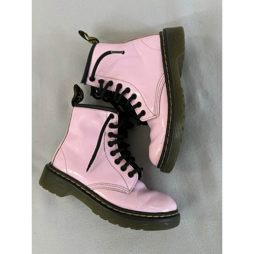 Dr Martens 1460 J Pink‎ Patent Leather Ankle Boots Youth Kids Size 12 US